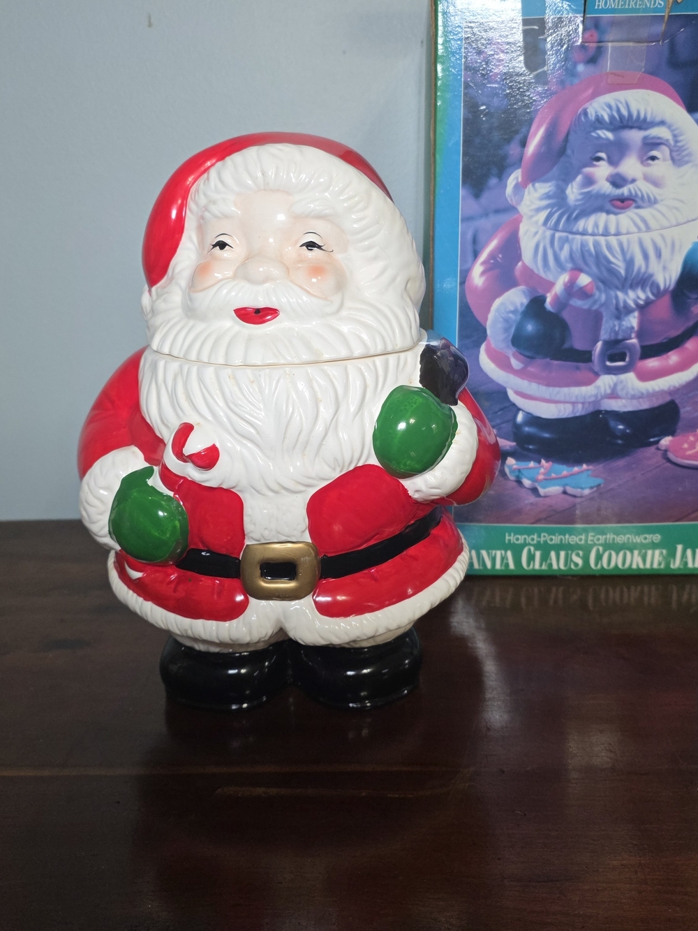 Holiday Time Ceramic Santa Cookie Jar - Red, White & Green
